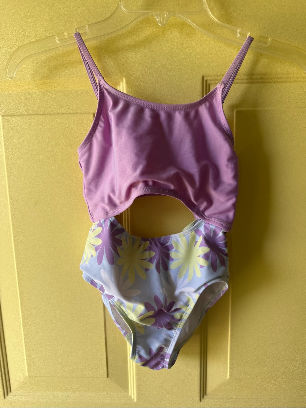 SHEIN Purple and Yellow Floral Cutout One-Piece Swim